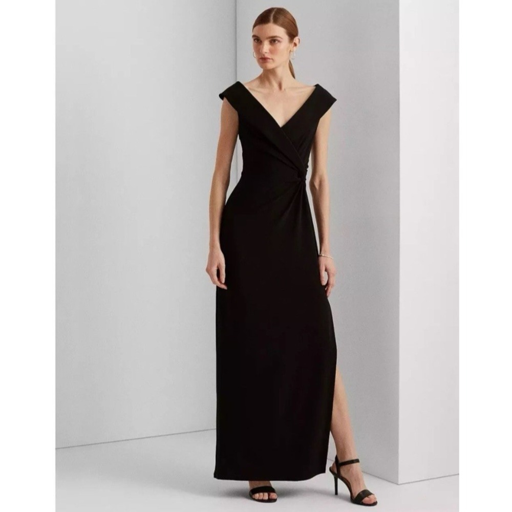 Lauren Ralph Lauren Black One-Shoulder Gown with Side Slit